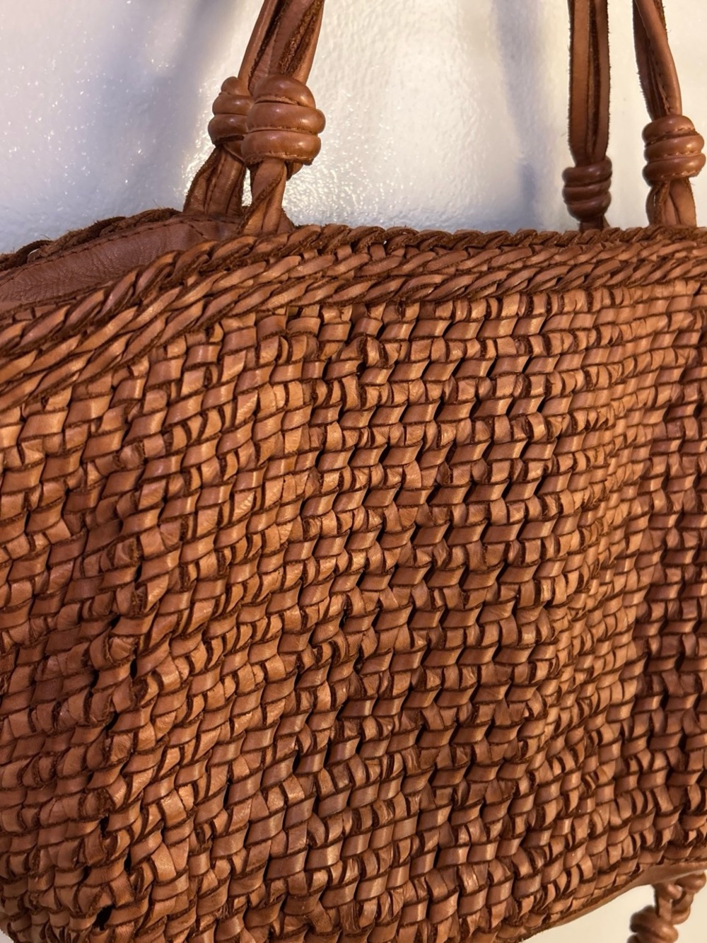 Woven Leather Tote Bag - Brown - Picture 3 of 6